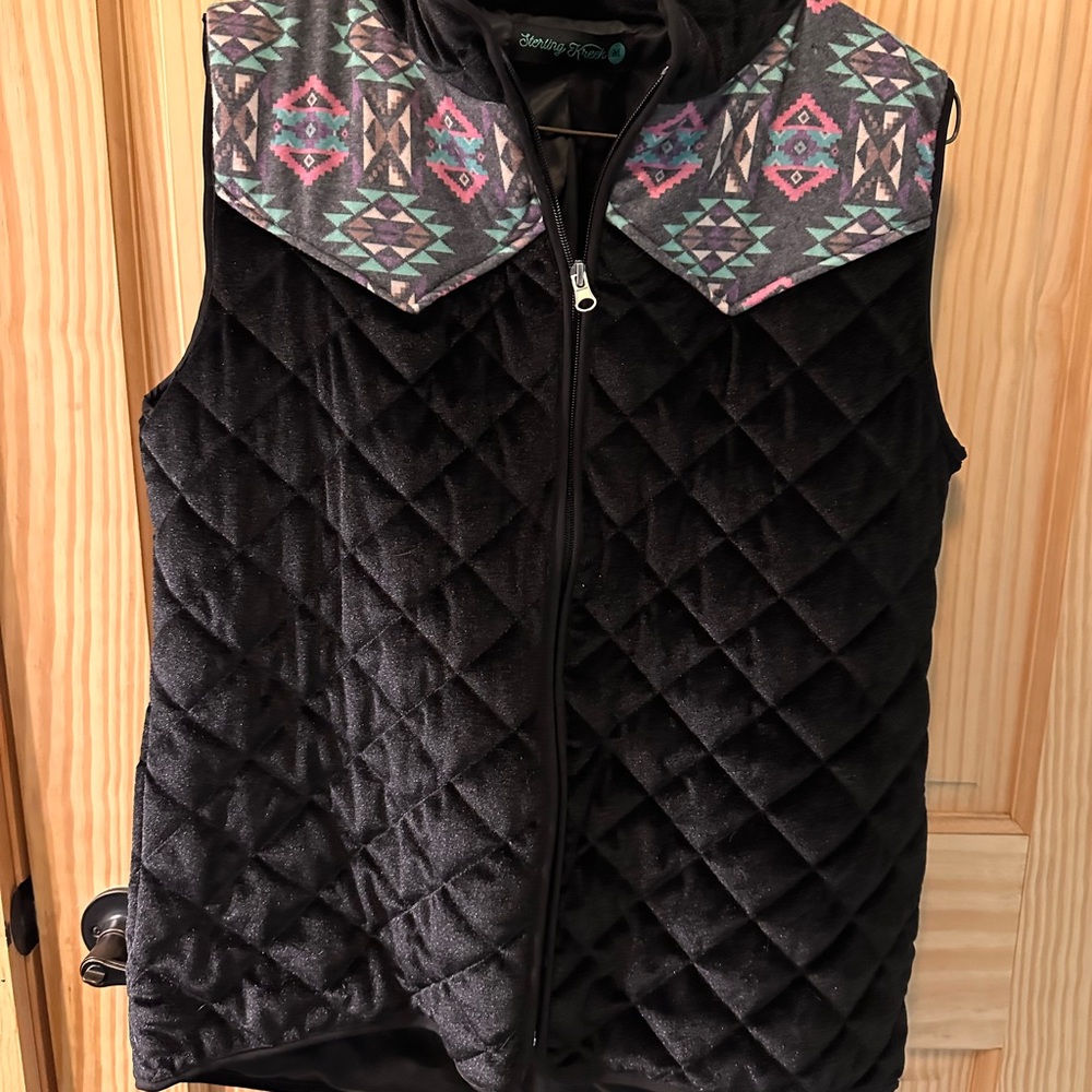 Black Quilted Vest with Patterned Collar
